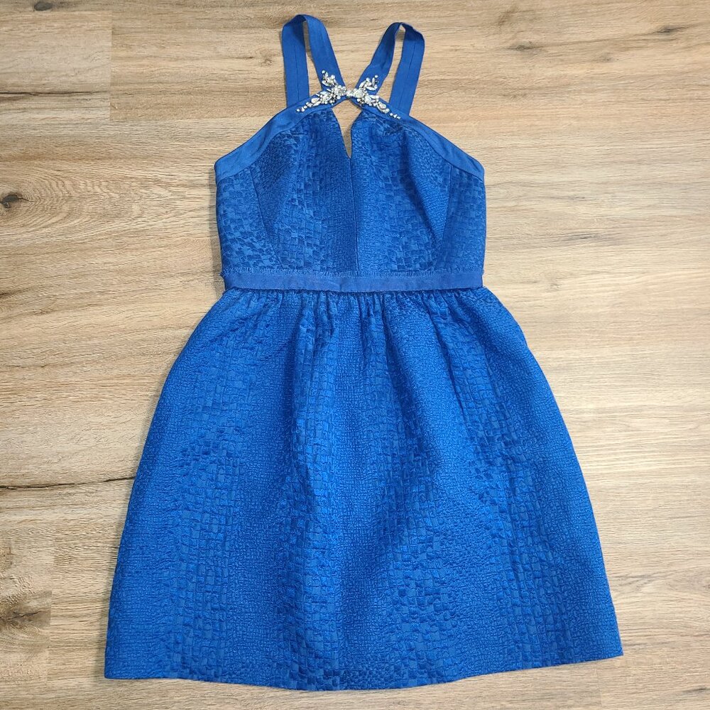 NWT Rebecca Taylor size 4 Fit & Flare halter Beaded Dress sleeveless Jacquard